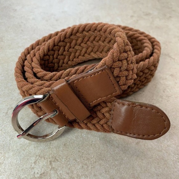 N/A Accessories - FAUX LEATHER + COTTON CANVAS Belt — Woven Brown